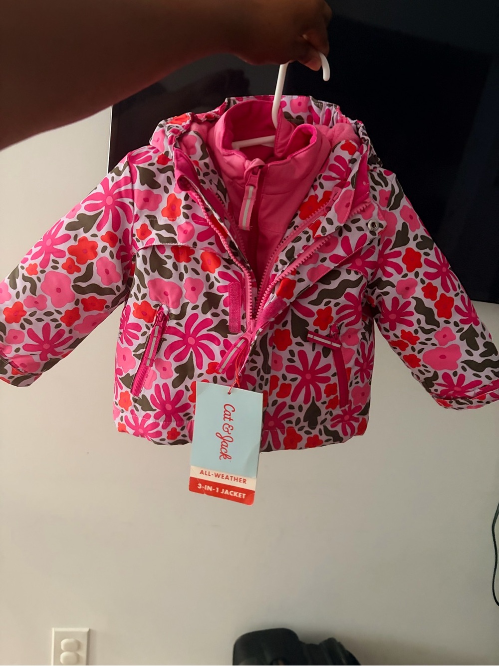Cat & Jack Pink Floral 3-in-1 All-Weather Puffer Jacket